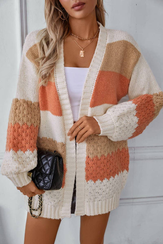 COLOR STRIPED KNITTED CARDIGAN: ORANGE