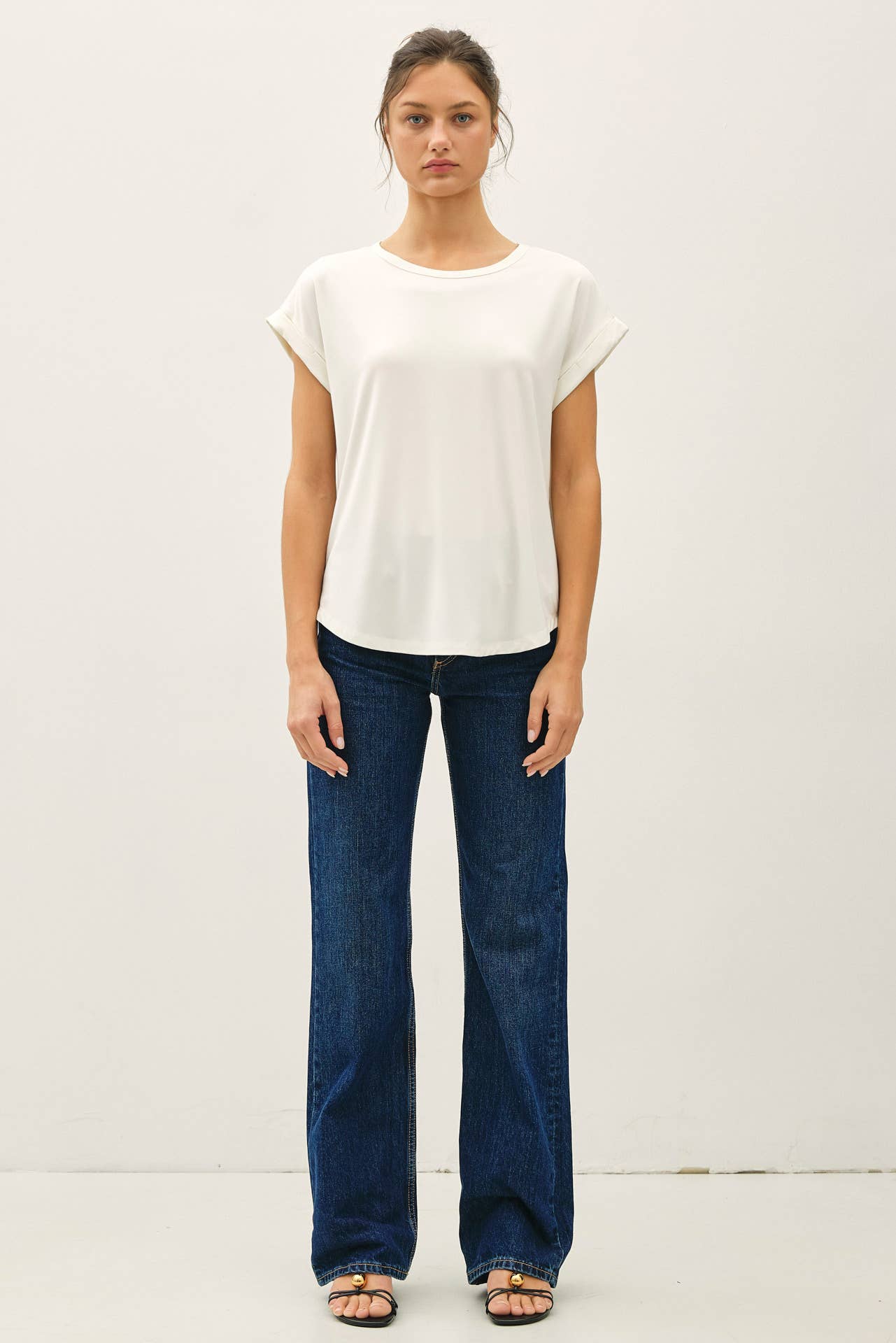 NEW COLOR-BAMBOO/MODAL ROUND NECK DOLMAN CAP SLEEVE T-SHIRT : OFF WHITE
