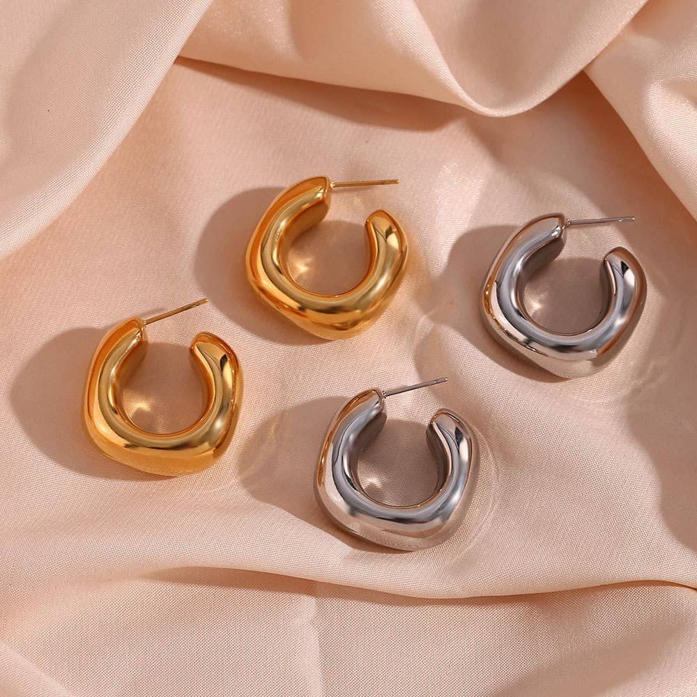 18K STAINLESS STEEL WATERPROOF TARNISH FREE HOOPS | 40E405: Silver