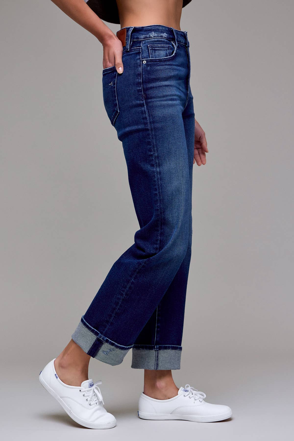 Dark Wash Cuffed Stretch 31" Inseam Straight Jeans: