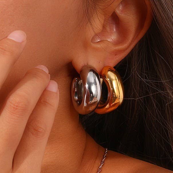 18K STAINLESS STEEL WATERPROOF TARNISH FREE HOOPS | 40E405: Silver