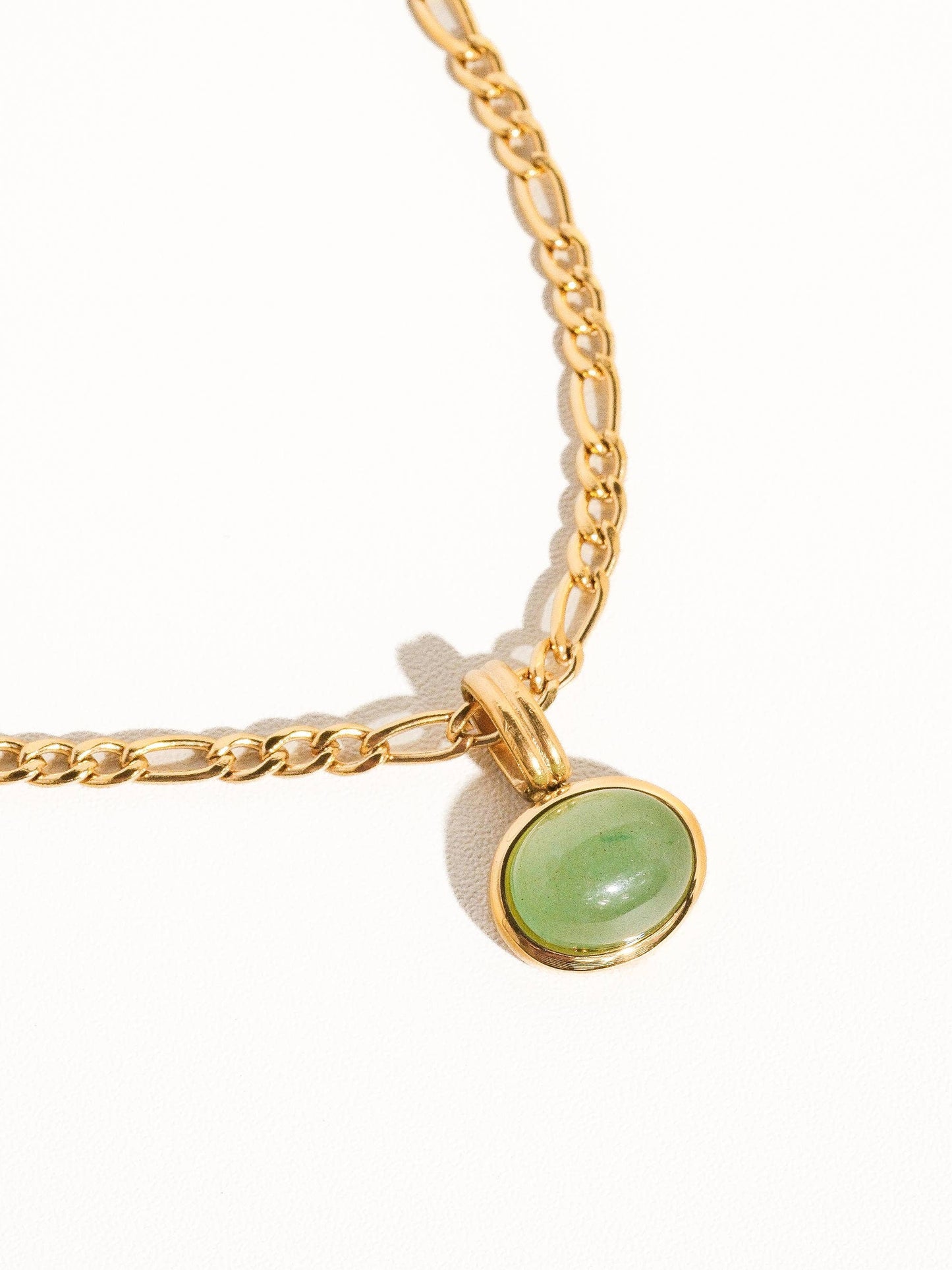 Non-Tarnish Green Stone Pendant Chain Necklace: Green