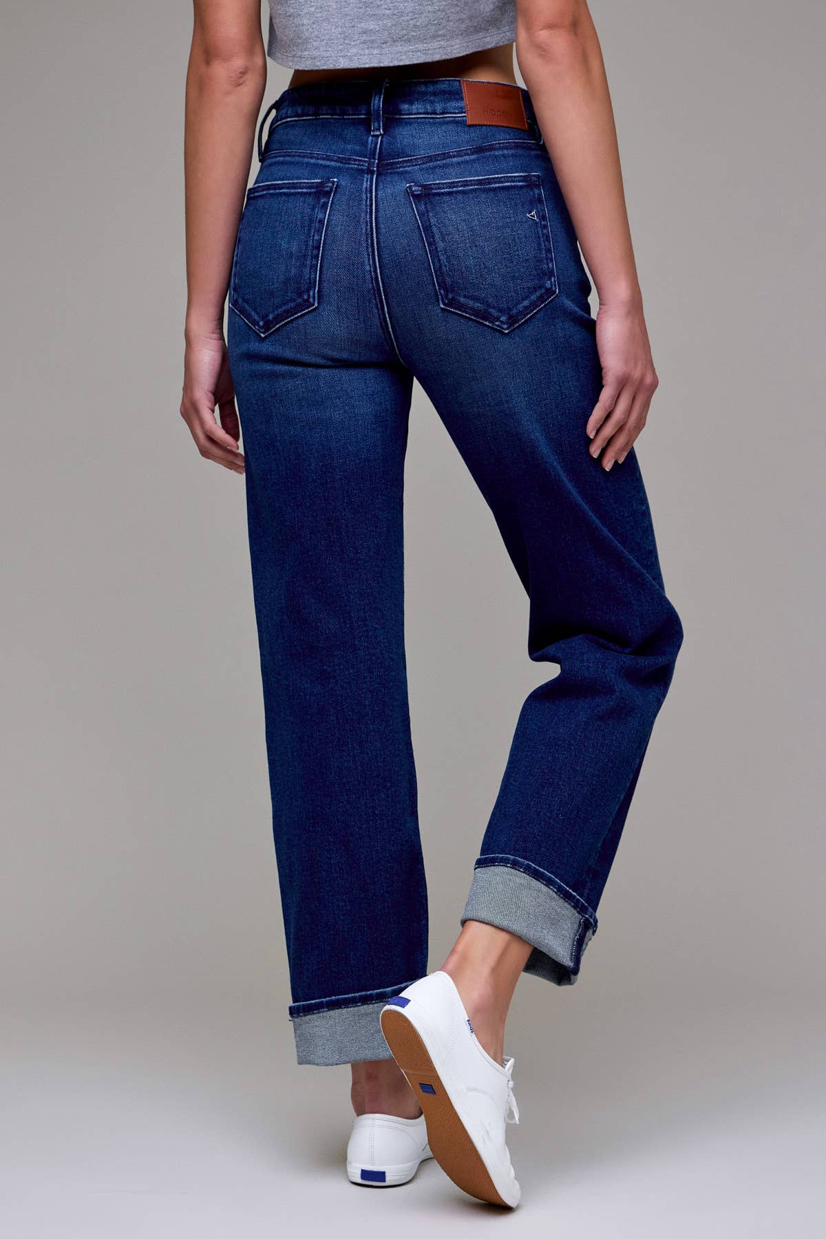 Dark Wash Cuffed Stretch 31" Inseam Straight Jeans: