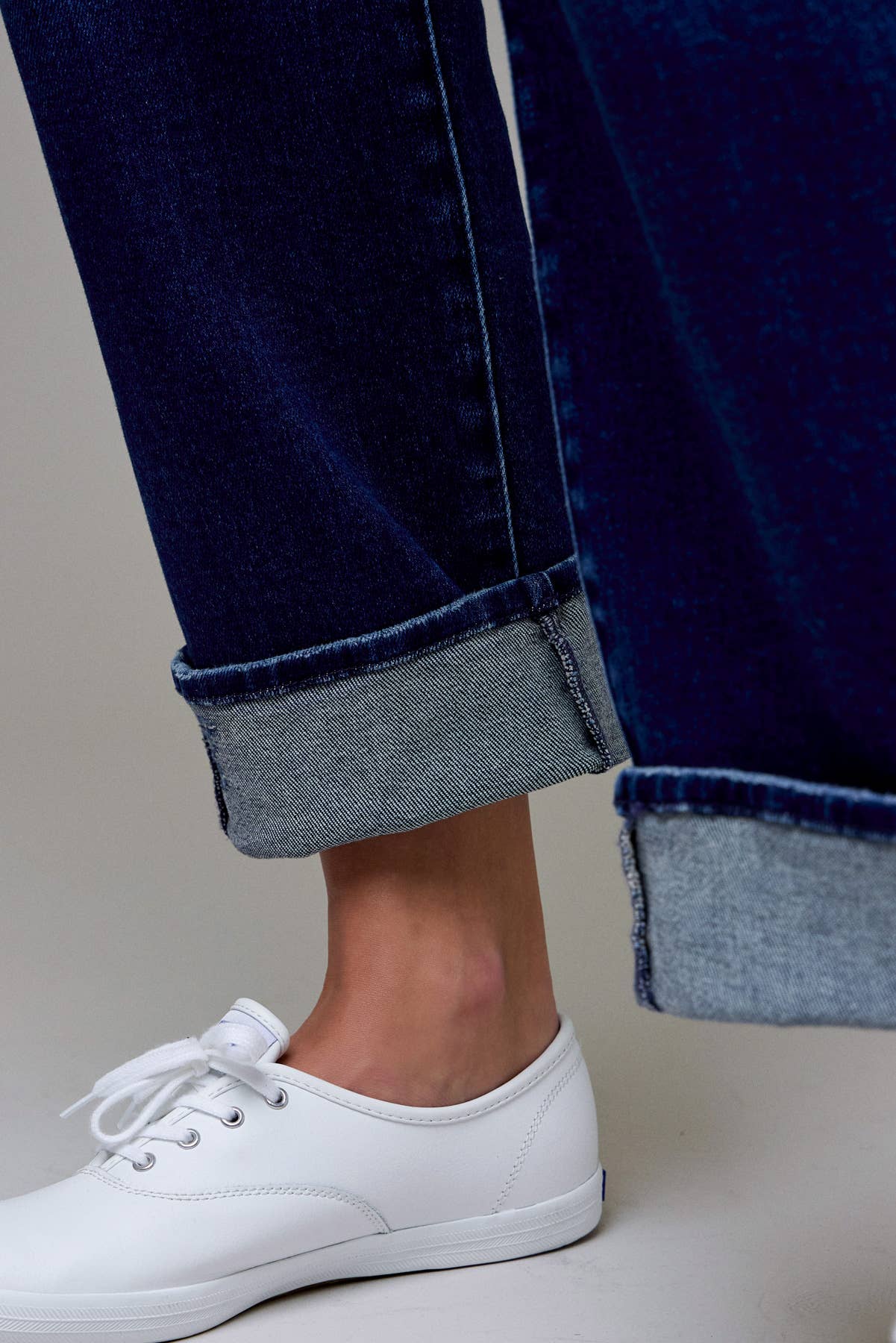 Dark Wash Cuffed Stretch 31" Inseam Straight Jeans: