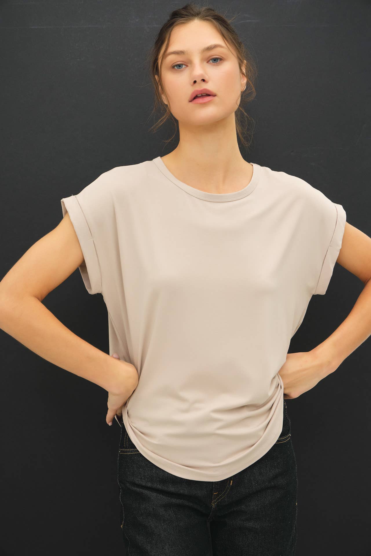 NEW COLOR-BAMBOO/MODAL ROUND NECK DOLMAN CAP SLEEVE T-SHIRT : OFF WHITE