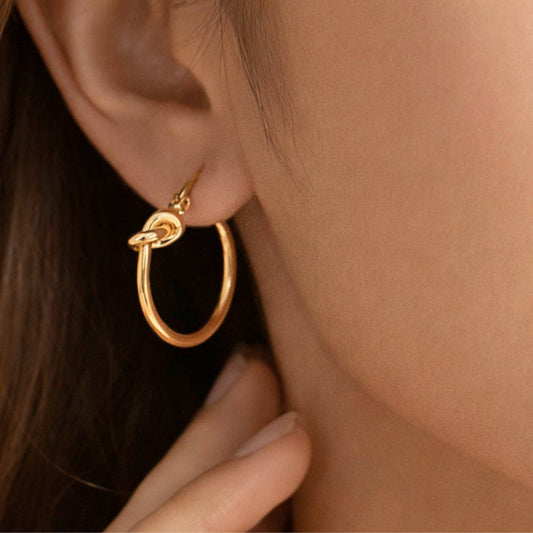 18K Gold Plated Waterproof Stainless Steel Hoop Earrings - Gold