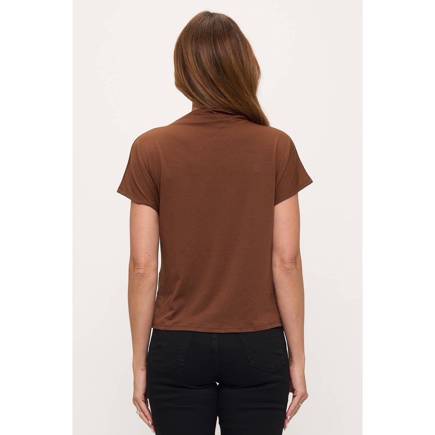 SIDE TIE MOCK NECK TOP: Dark Coffee